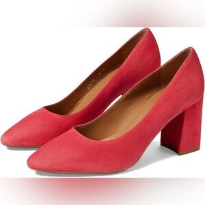 Aquatalia Neely Suede Heels Brown Leather Block Almond Semi Pointed Toe NWT